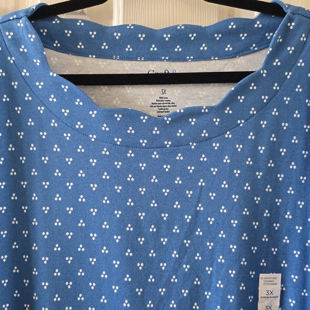 CROFT AND BARROW WOMEN'S PLUS SIZE BLUE & WHITE SHORT SLEEVES COTTON TOP SIZE 3X - Picture 3 of 12